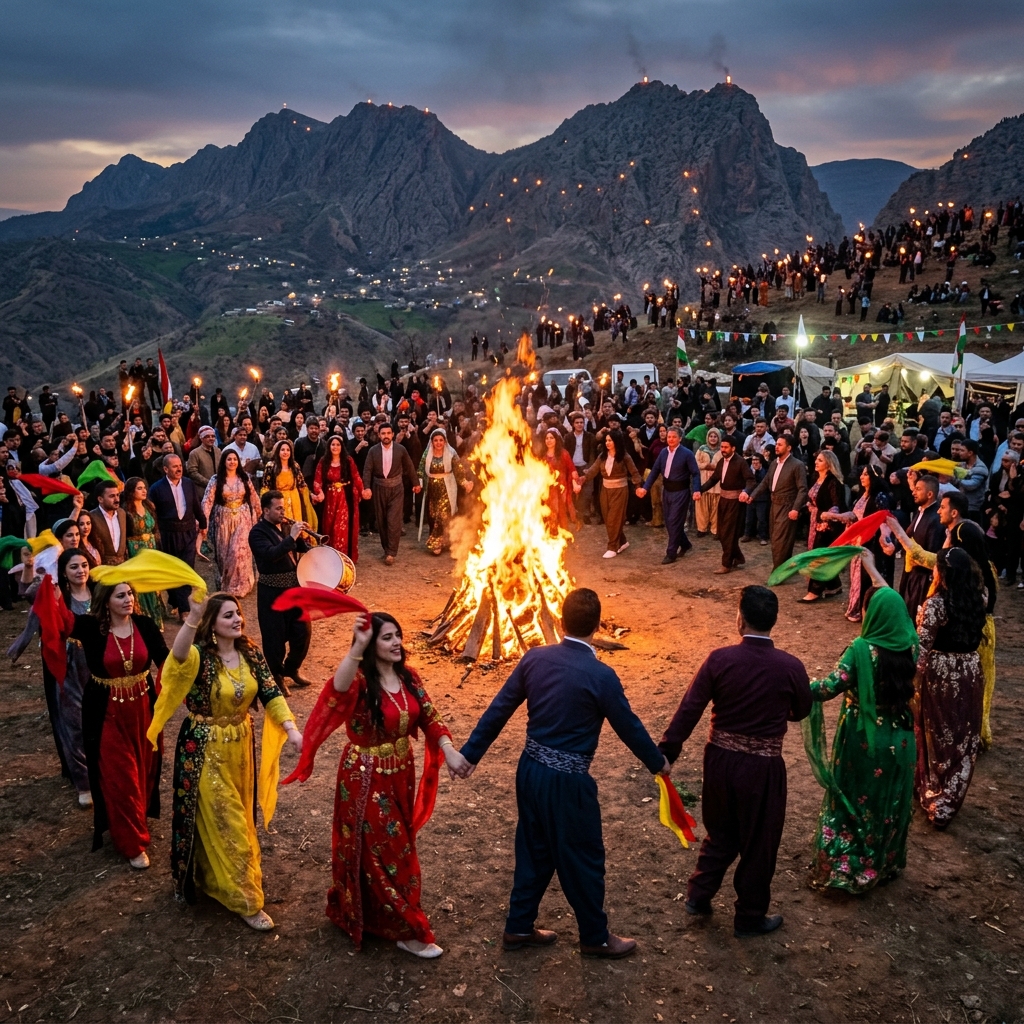 Kurdish Newroz Govend Dance by Bonfire