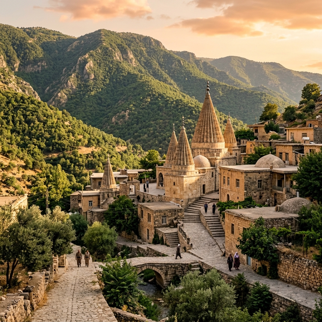 Lalish Sanctuary Village landscape in Duhok